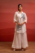 Juniper Off-White Leaf Printed Co-Ord Set With Collared Tunic & Wide-Leg Pant - Distacart