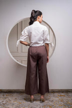 Juniper White & Brown Cotton-Viscose Embroidered Co-Ord Set With Thread Work & Lace - Distacart