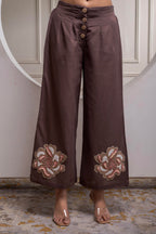 Juniper White & Brown Cotton-Viscose Embroidered Co-Ord Set With Thread Work & Lace - Distacart
