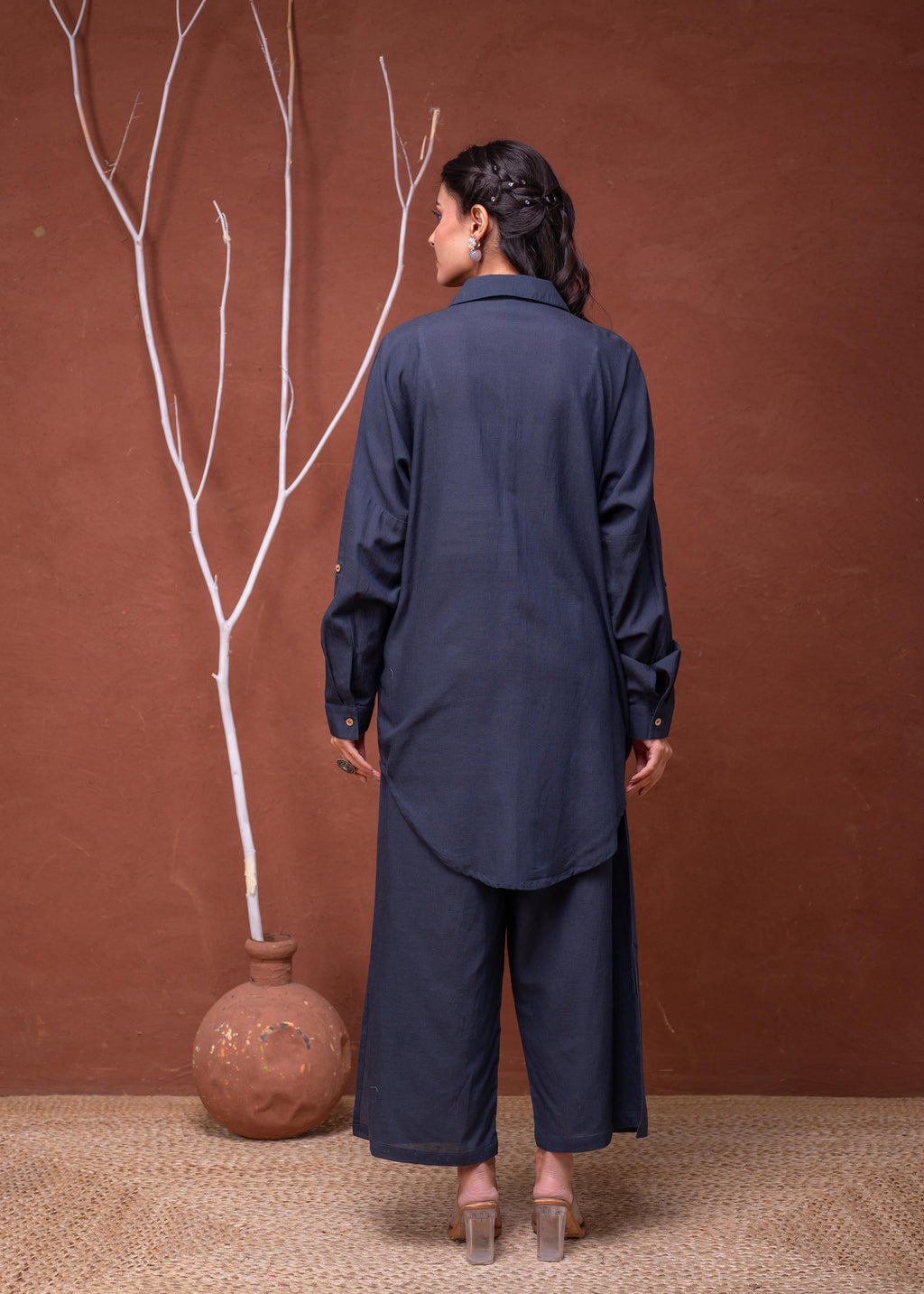 Juniper Viscose Linen Teal Embroidered Top And Pant Co-Ord Set With Thread Work - Distacart