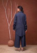 Juniper Viscose Linen Teal Embroidered Top And Pant Co-Ord Set With Thread Work - Distacart
