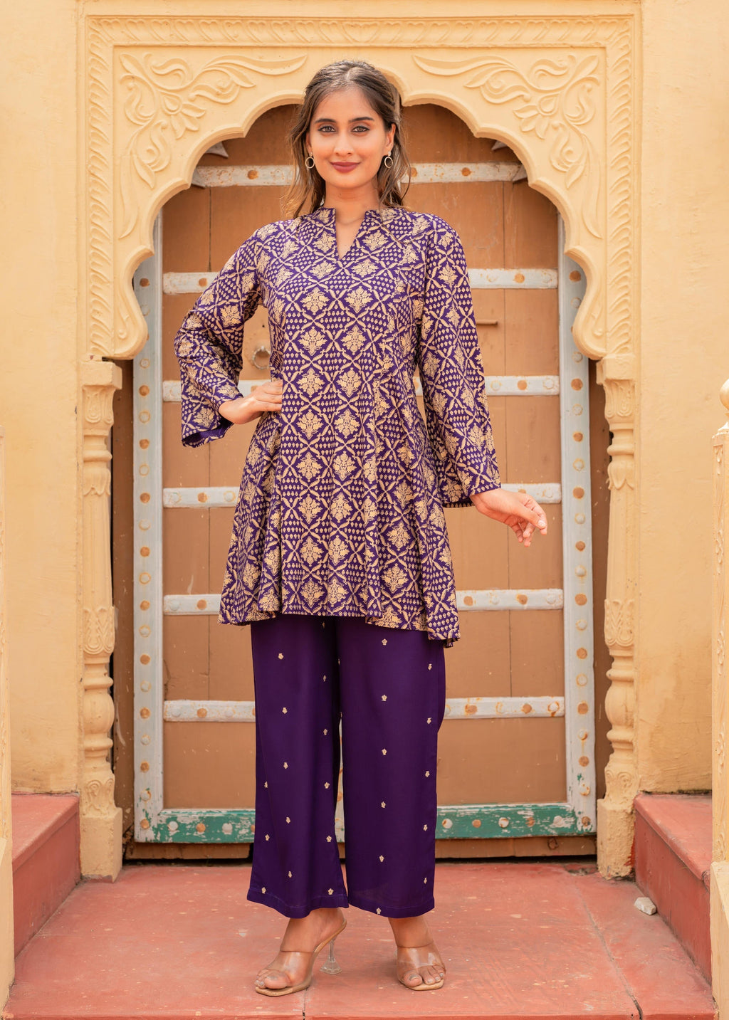 Juniper Purple Gold Geometric Printed Kurta With Pants - Distacart