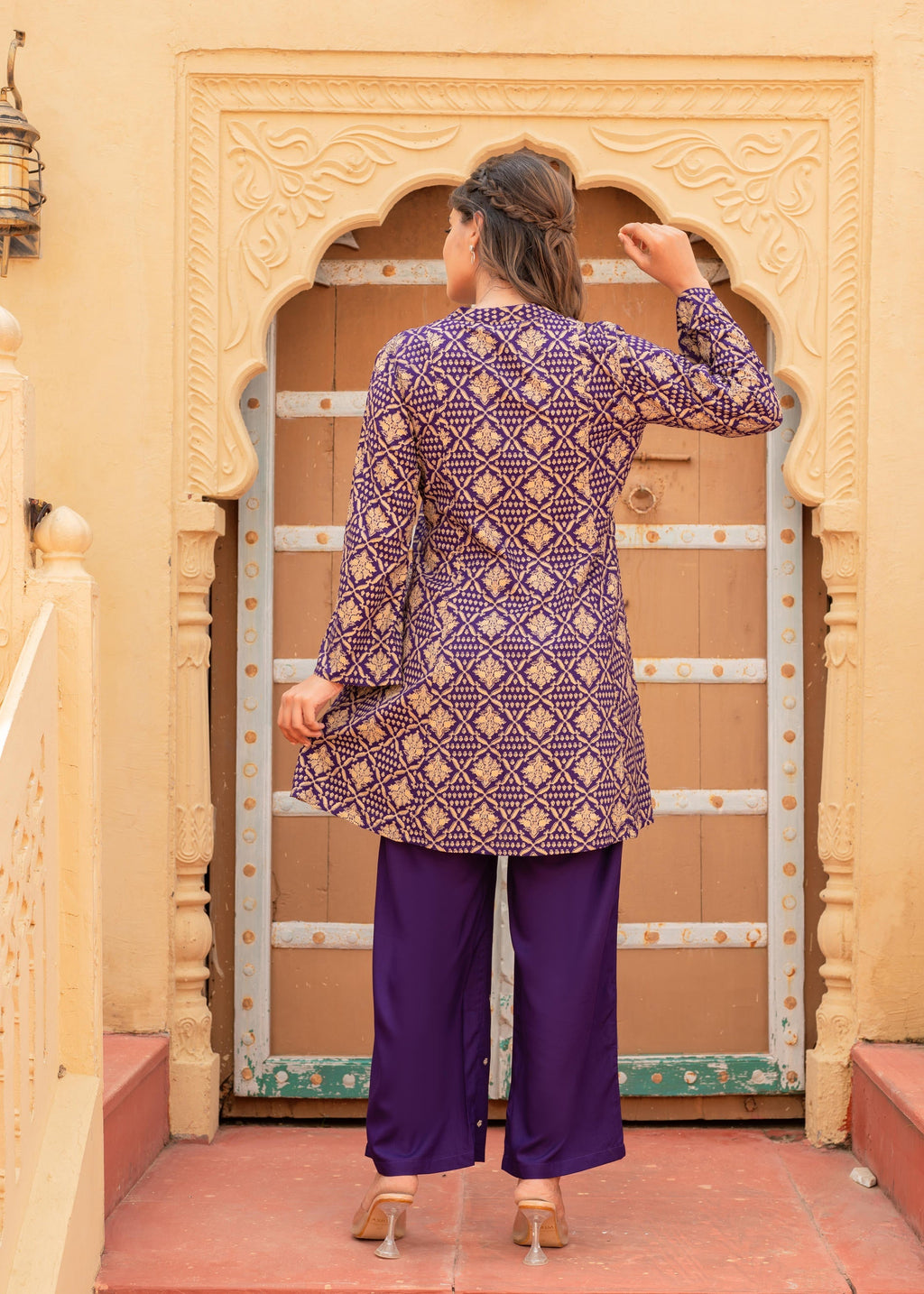 Juniper Purple Gold Geometric Printed Kurta With Pants - Distacart