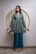 Juniper Teal Floral Printed Kurta & Solid Pants Set In 100% Viscose - Distacart