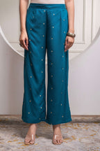 Juniper Teal Floral Printed Kurta & Solid Pants Set In 100% Viscose - Distacart