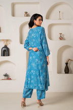 Juniper Blue Floral Embellished A-Line Kurta Pant And Dupatta Set With Beads & Sequence Work - Distacart