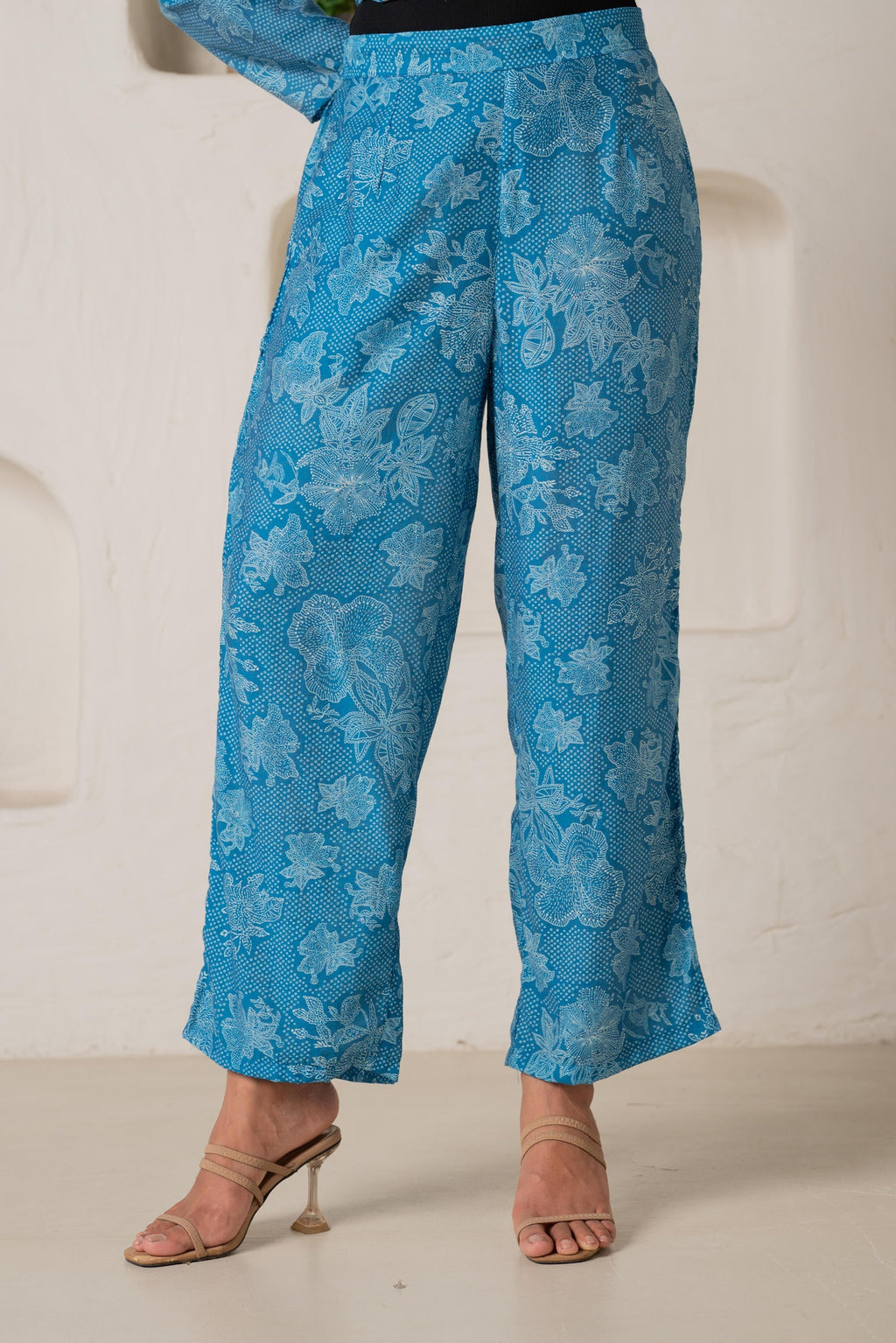 Juniper Blue Floral Embellished A-Line Kurta Pant And Dupatta Set With Beads & Sequence Work - Distacart