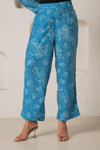Juniper Blue Floral Embellished A-Line Kurta Pant And Dupatta Set With Beads & Sequence Work - Distacart