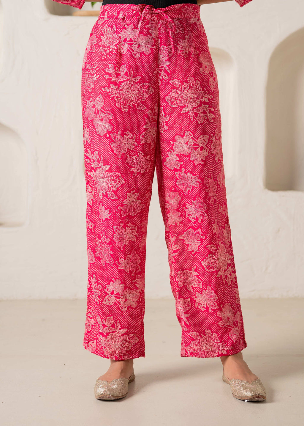 Juniper Fuchsia Floral Embellished A-Line Kurta Pant And Dupatta Set With Beads & Sequence Work - Distacart