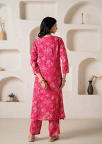 Juniper Fuchsia Floral Embellished A-Line Kurta Pant And Dupatta Set With Beads & Sequence Work - Distacart
