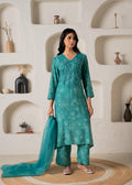 Juniper Green Floral Embellished A-Line Kurta Pant And Dupatta Set With Beads & Sequence Work - Distacart