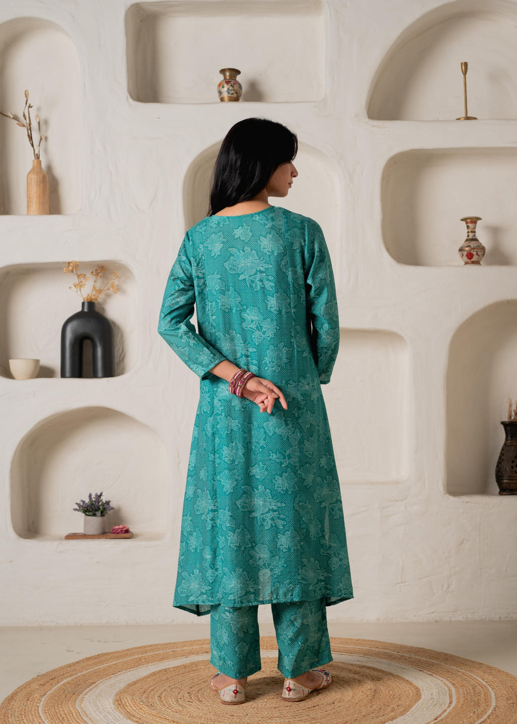Juniper Green Floral Embellished A-Line Kurta Pant And Dupatta Set With Beads & Sequence Work - Distacart