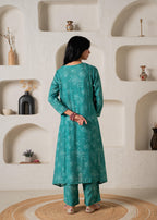 Juniper Green Floral Embellished A-Line Kurta Pant And Dupatta Set With Beads & Sequence Work - Distacart