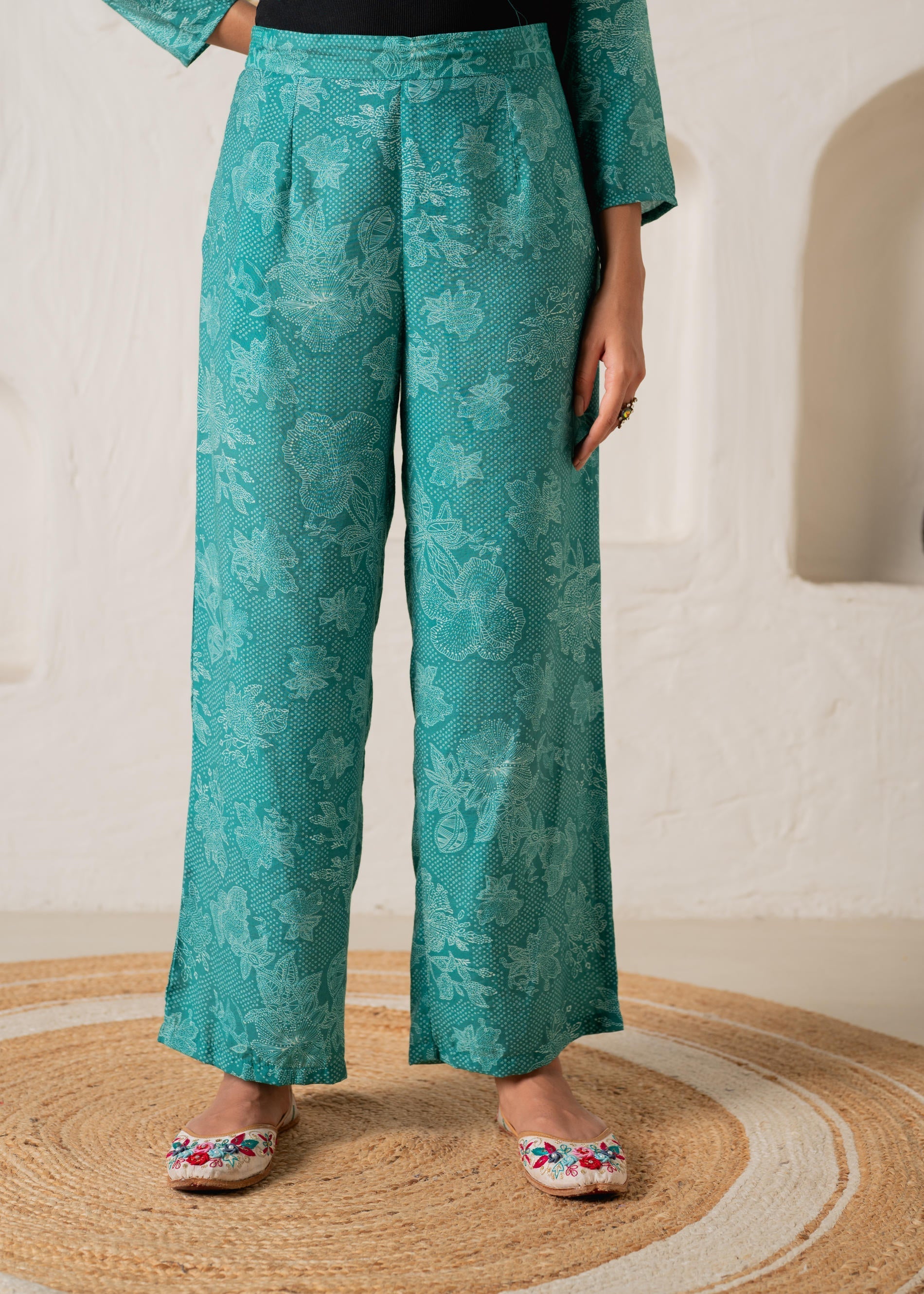 Juniper Green Floral Embellished A-Line Kurta Pant And Dupatta Set With Beads & Sequence Work - Distacart
