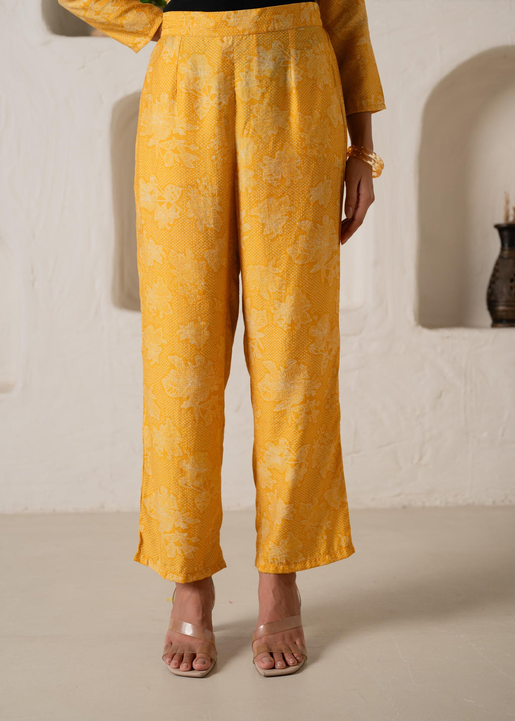 Juniper Mustard Floral Embellished A-Line Kurta Pant And Dupatta Set With Beads & Sequence Work - Distacart