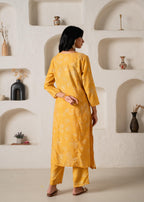 Juniper Mustard Floral Embellished A-Line Kurta Pant And Dupatta Set With Beads & Sequence Work - Distacart