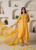 Juniper Mustard Floral Embellished A-Line Kurta Pant And Dupatta Set With Beads & Sequence Work - Distacart