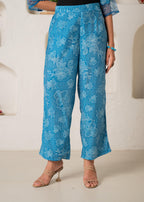 Juniper Blue Floral Embellished A-Line Kurta Pant And Dupatta Set With Beads & Sequence Work - Distacart