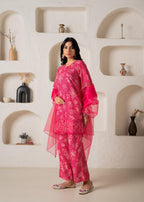 Juniper Fuchsia Floral Embellished A-Line Kurta Pant And Dupatta Set With Beads & Sequence Work - Distacart