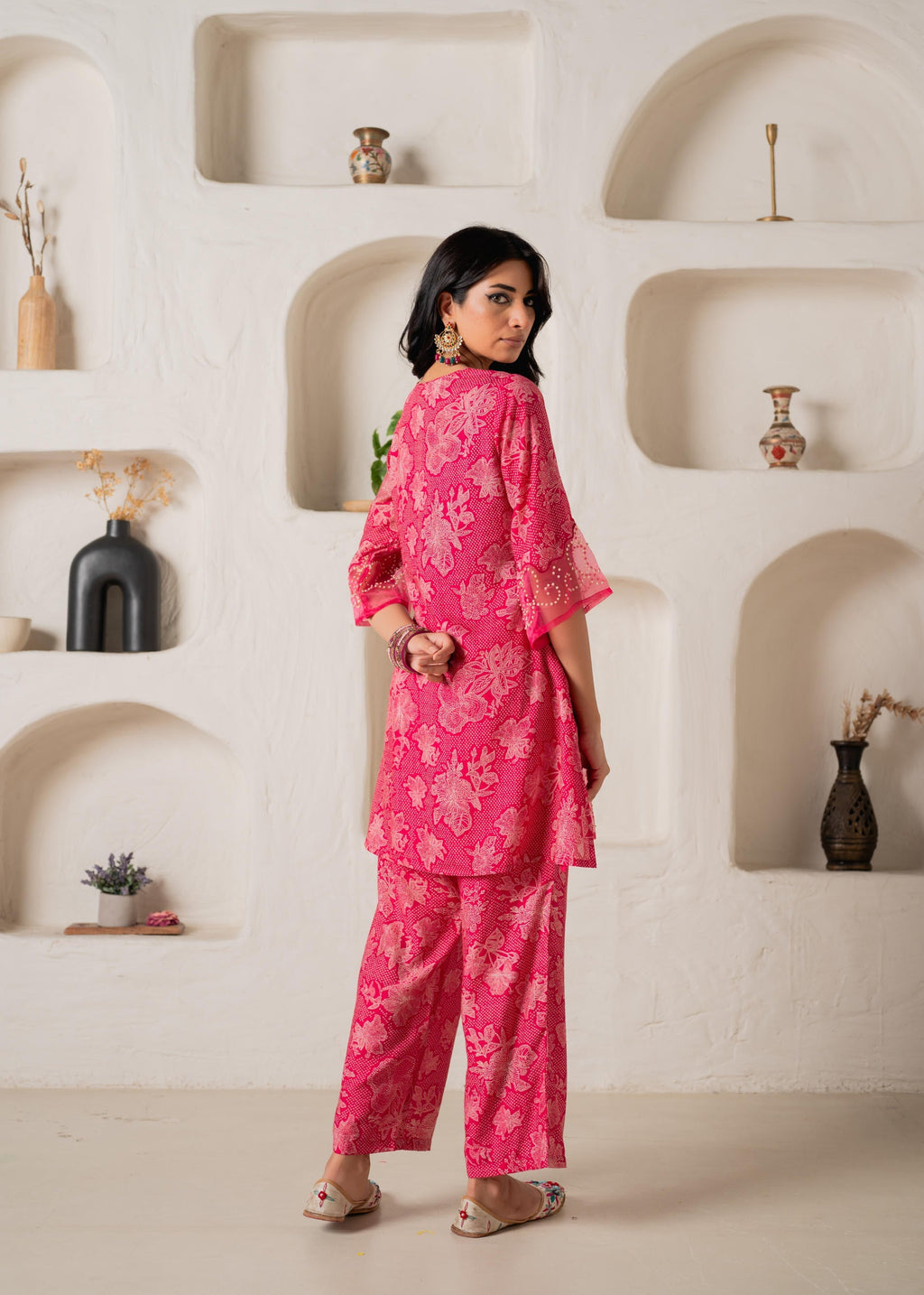 Juniper Fuchsia Floral Embellished A-Line Kurta Pant And Dupatta Set With Beads & Sequence Work - Distacart