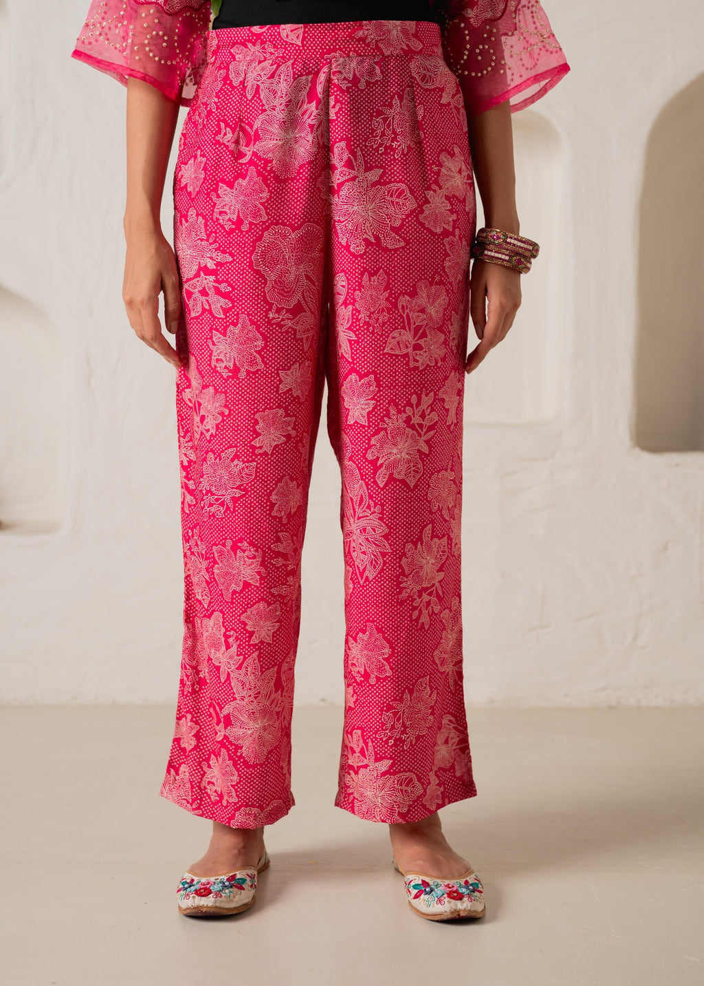 Juniper Fuchsia Floral Embellished A-Line Kurta Pant And Dupatta Set With Beads & Sequence Work - Distacart