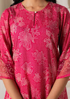 Juniper Pink Floral Embellished A-Line Kurta Pant And Dupatta Set With Beads & Sequence Work - Distacart