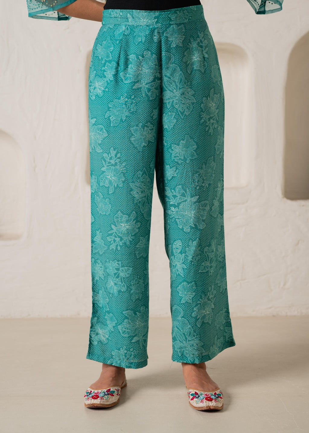 Juniper Green Floral Embellished A-Line Kurta Pant And Dupatta Set With Beads & Sequence Work - Distacart