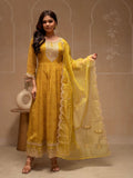 Juniper Yellow Floral Viscose Kurta, Pants And Dupatta Set With Mirror, Thread Work And Sequence - Distacart