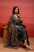 Juniper Bottle Green Floral Viscose Kurta Pant Dupatta Set With Thread Work And Sequence - Distacart