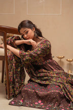 Juniper Brown Floral Viscose Kurta Pant Dupatta Set With Thread Work And Sequence - Distacart