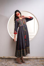Juniper Viscose Grey Embroidered Long Dress And Shrug Set With Thread, Mirror Work & Beads - Distacart