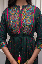 Juniper Bottle Green Floral Viscose Long Dress With Dupatta And Dori, Sequence & Lace Work - Distacart