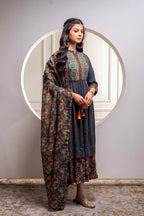 Juniper Grey Floral Viscose Long Dress With Dupatta And Dori, Sequence & Lace Work - Distacart
