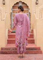 Juniper Mauve Man Made Fiber Floral Printed Kurta With Pants & Dupatta Set With Lace Work - Distacart