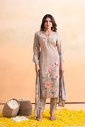 Juniper Beige Floral Embellished A-Line Kurta Pant And Dupatta Set With Beads & Sequence Work - Distacart