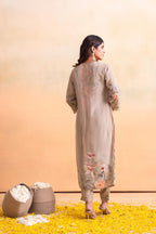 Juniper Beige Floral Embellished A-Line Kurta Pant And Dupatta Set With Beads & Sequence Work - Distacart