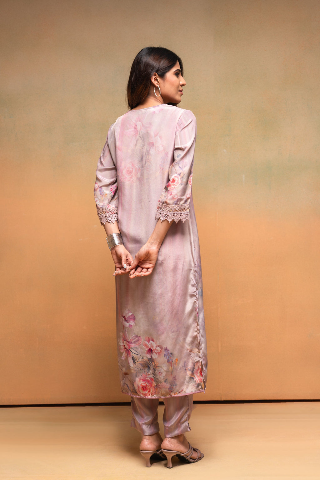 Juniper Pink Floral Embellished A-Line Kurta Pant And Dupatta Set With Beads & Sequence Work - Distacart