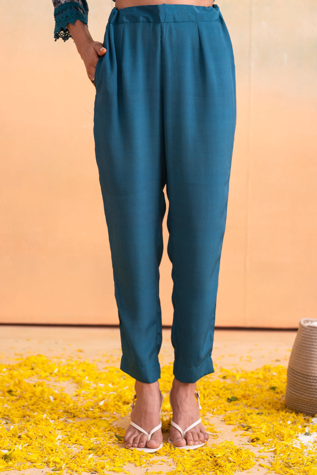 Juniper Blue Man Made Fiber Floral Printed Kurta With Pants & Dupatta Set With Lace Work - Distacart