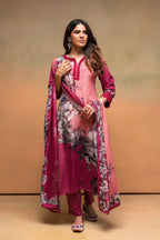 Juniper Magenta Man Made Fiber Floral Printed Kurta With Pants & Dupatta Set With Lace Work - Distacart