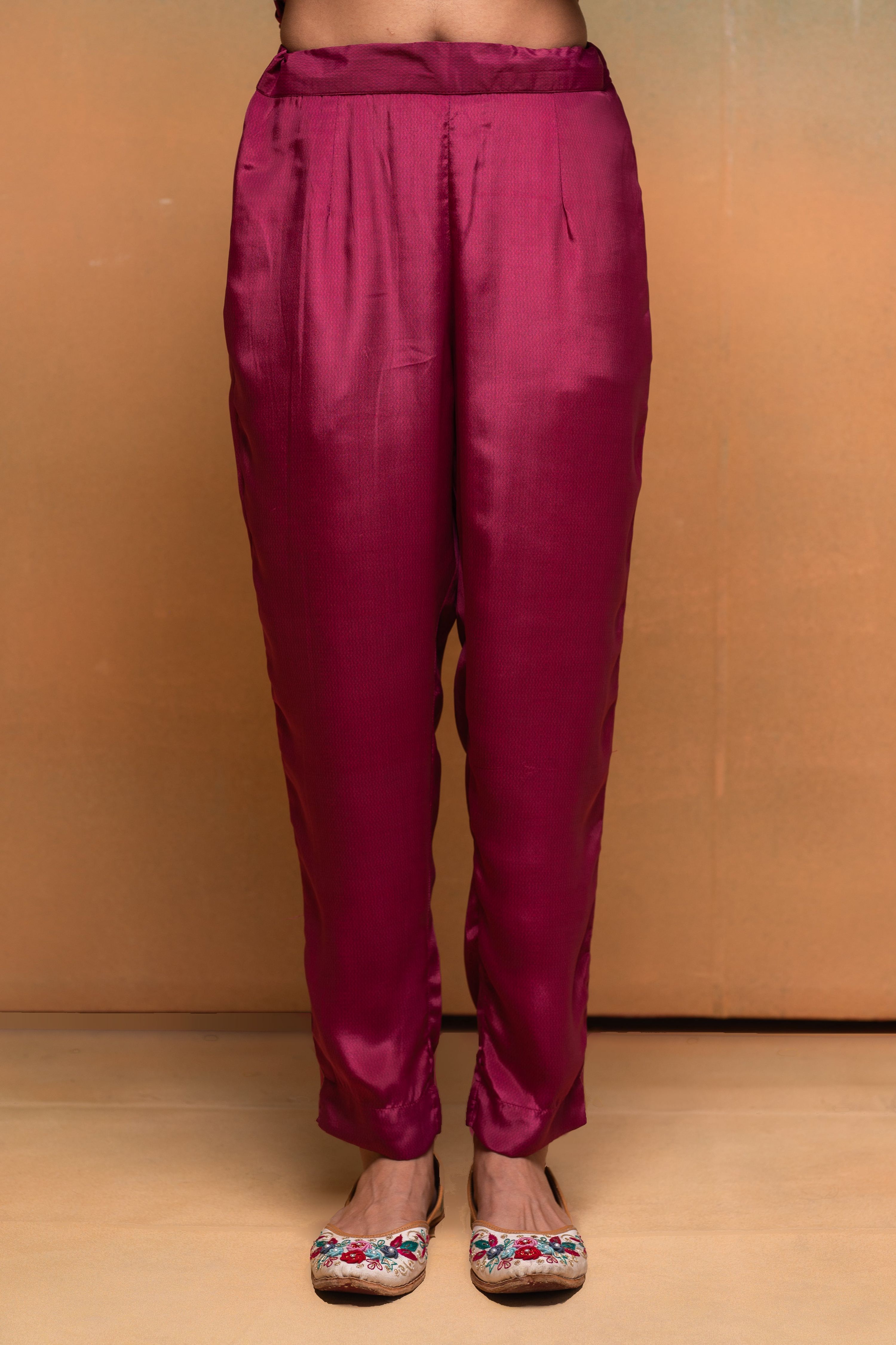 Juniper Magenta Man Made Fiber Floral Printed Kurta With Pants & Dupatta Set With Lace Work - Distacart