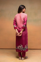 Juniper Magenta Man Made Fiber Floral Printed Kurta With Pants & Dupatta Set With Lace Work - Distacart