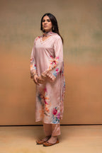 Juniper Peach Man Made Fiber Floral Printed Kurta With Pants & Dupatta Set With Sequence Work - Distacart