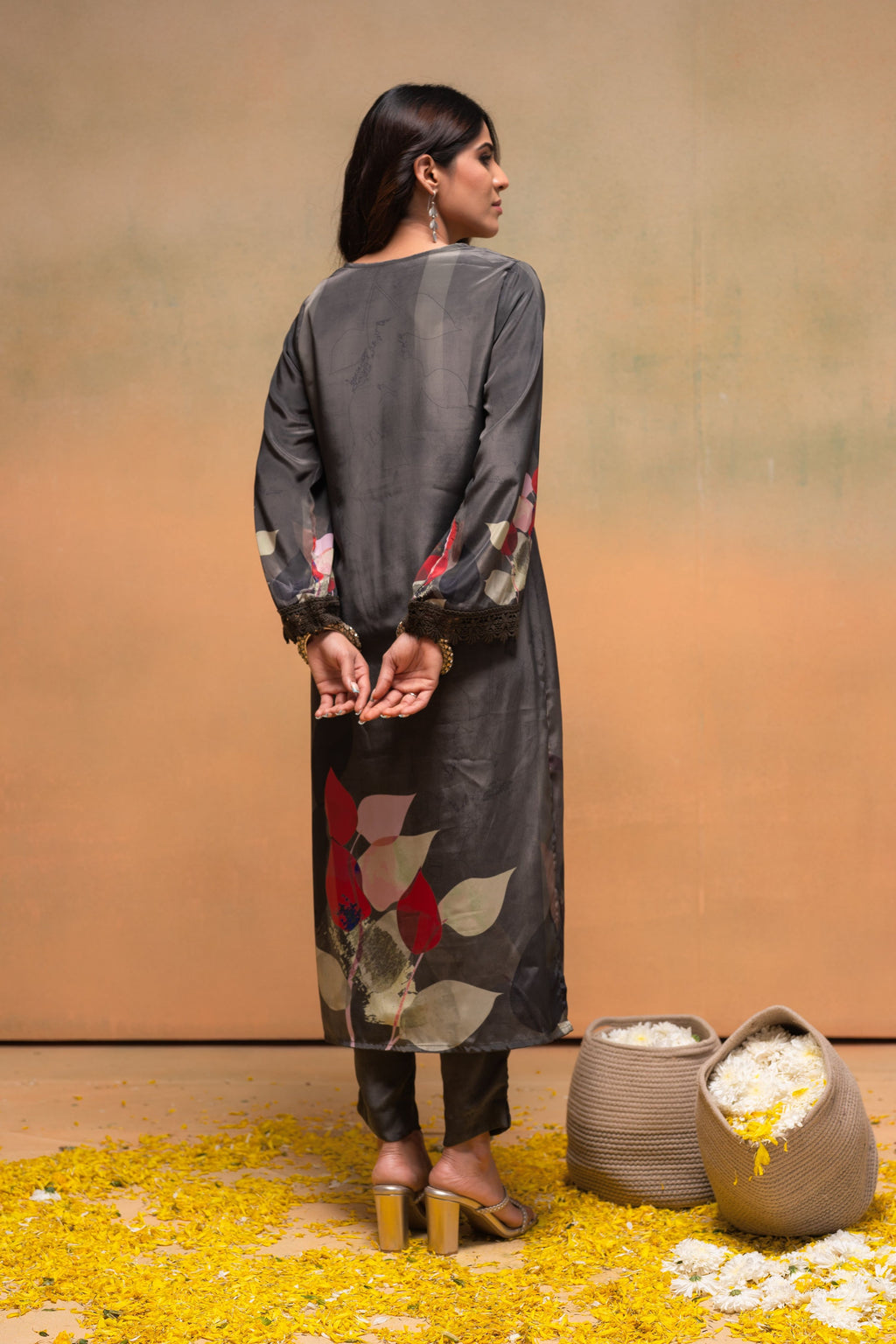 Juniper Olive Man Made Fiber Floral Printed Kurta With Pants & Dupatta Set With Sequence Work - Distacart