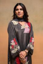 Juniper Olive Man Made Fiber Floral Printed Kurta With Pants & Dupatta Set With Sequence Work - Distacart
