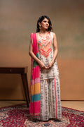Juniper Ivory Man Made Fiber Floral Embellished Kurta With Sharara & Dupatta Set With Beads Work - Distacart