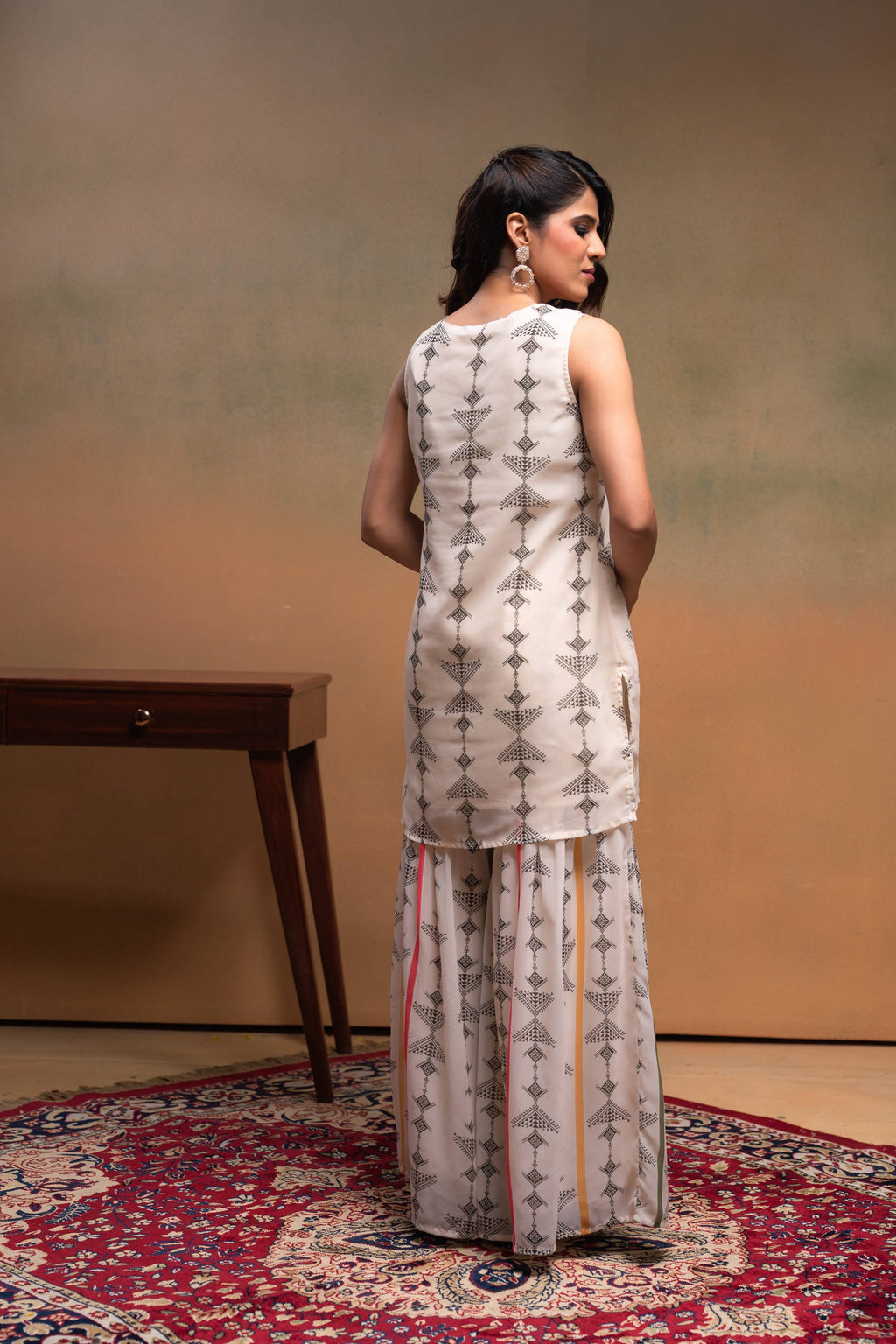 Juniper Ivory Man Made Fiber Floral Embellished Kurta With Sharara & Dupatta Set With Beads Work - Distacart
