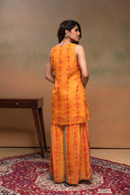 Juniper Mustard Man Made Fiber Floral Embellished Kurta With Sharara & Dupatta Set With Beads Work - Distacart
