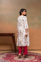 Juniper Ivory Man Made Fiber Ethnic A-Line Kurta With Pants & Dupatta Set With Mirror & Thread Work - Distacart