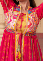 Juniper Fuchsia Man Made Fiber Ethnic Gathered Flared Long Dress With Mirror & Thread Work - Distacart