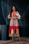 Juniper Ivory Man Made Fiber Ethnic Gathered Flared Long Dress With Mirror & Thread Work - Distacart
